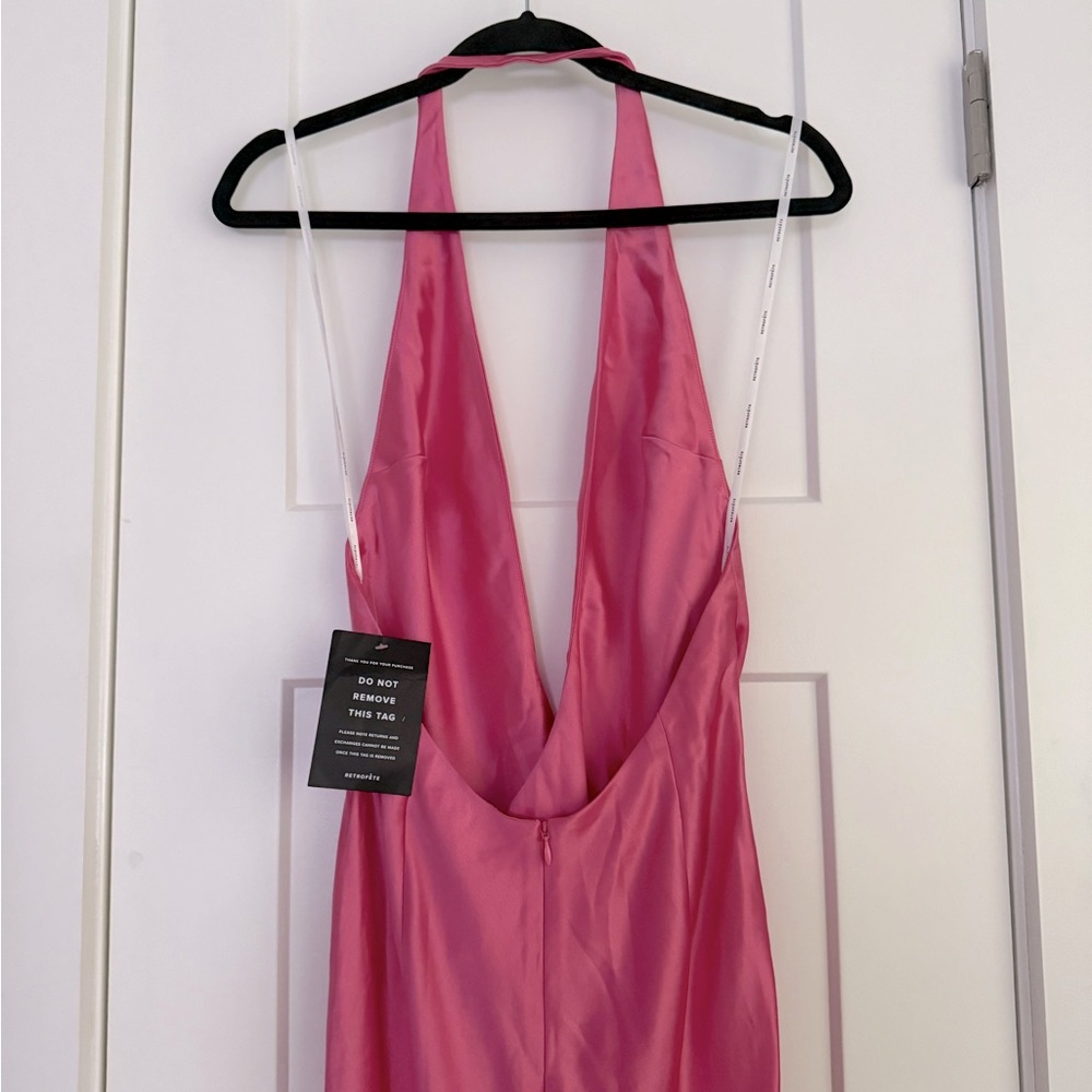 Retrofete Valeria Silk Halterneck Maxi Dress Candy Pink NEW with tags - Picture 5 of 12